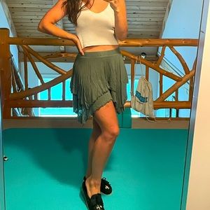 Free People Green Asymmetrical Flowy Mini Skirt